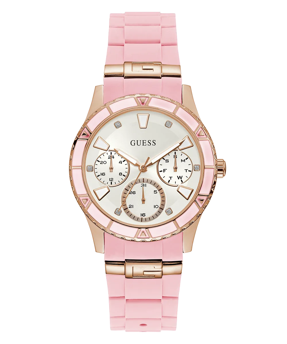 GUESS Ladies Pink Rose Gold Tone Multi-function Watch