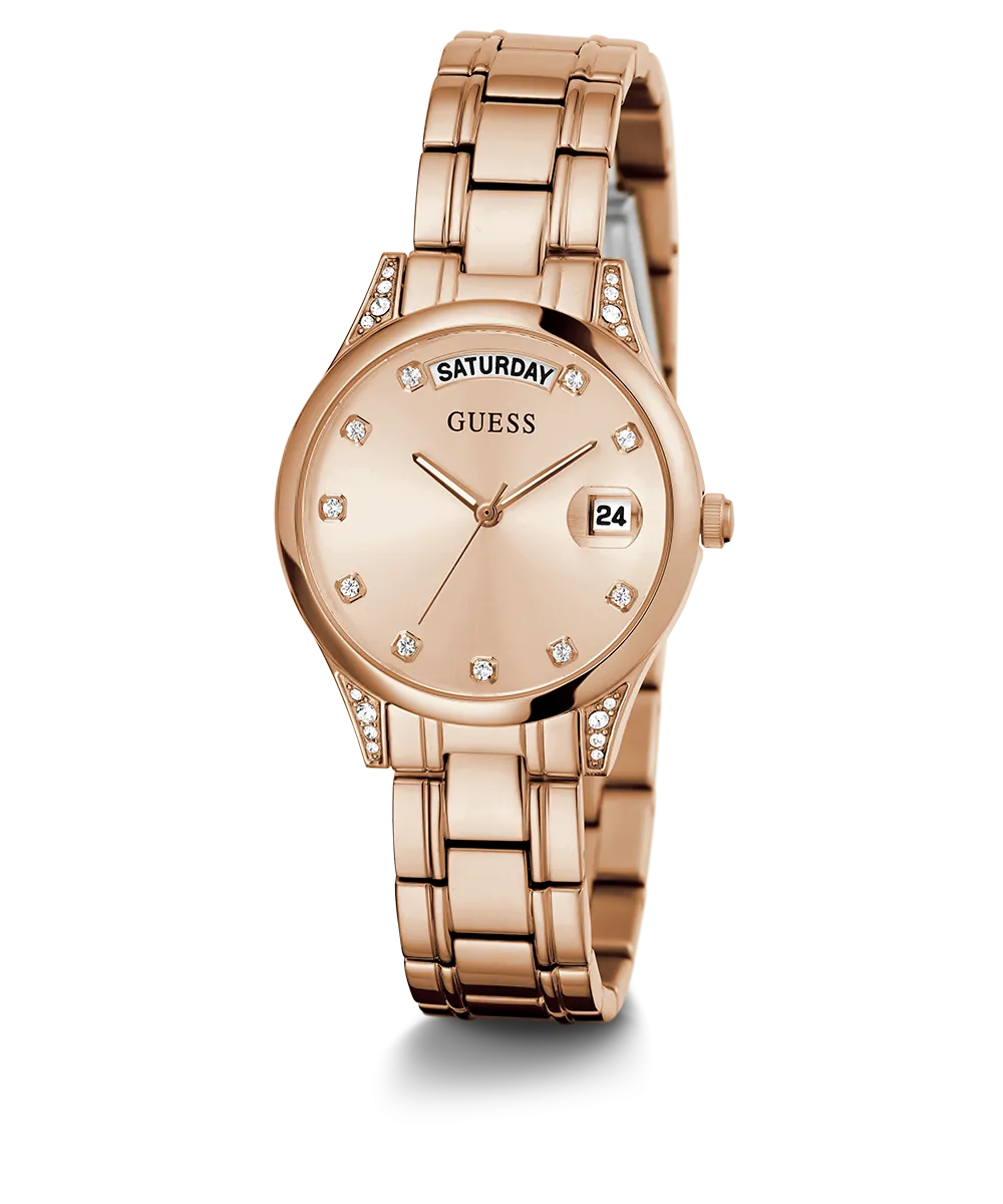 GUESS Ladies Rose Gold Tone Day/Date Watch