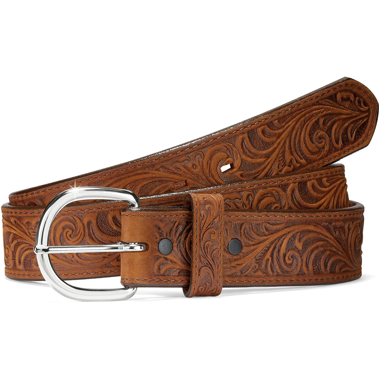 Justin Men's Western Scroll Tooled Bark Brown Belt