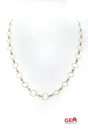 LaSoma Circular Beaded Open Link 18K 750 White & Yellow Gold 20" Necklace