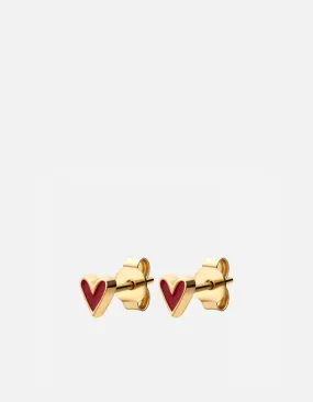 Lovelle Heart Studs, Gold Vermeil/Red