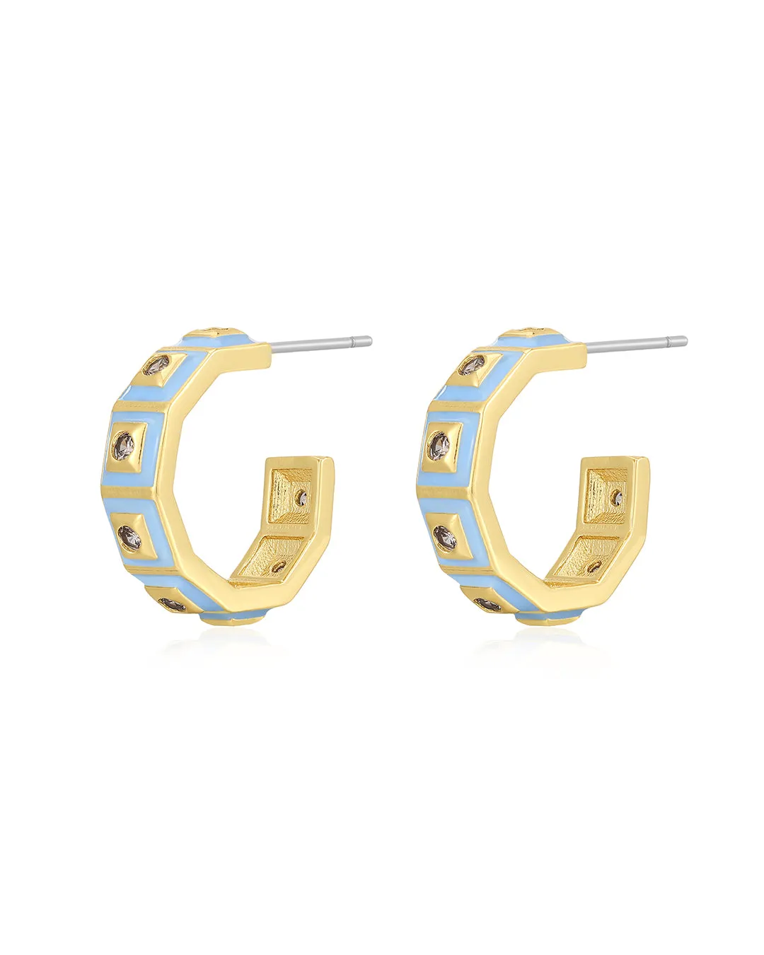 Mini Pyramid Stud Hoops- Baby Blue- Gold