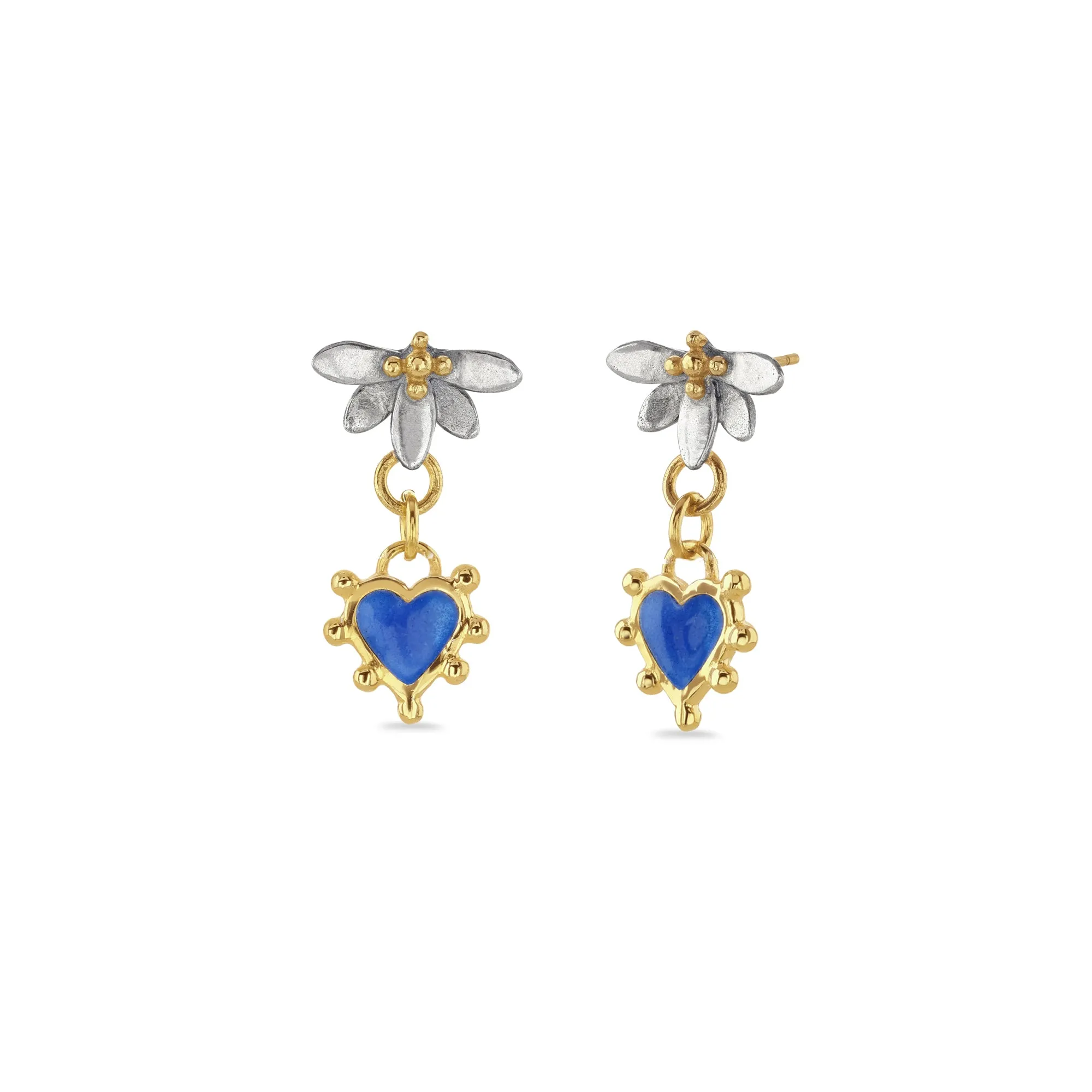 Moonlight Lotus & Enamel Heart Drop Earrings