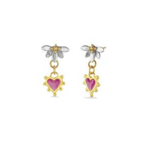 Moonlight Lotus & Enamel Heart Drop Earrings