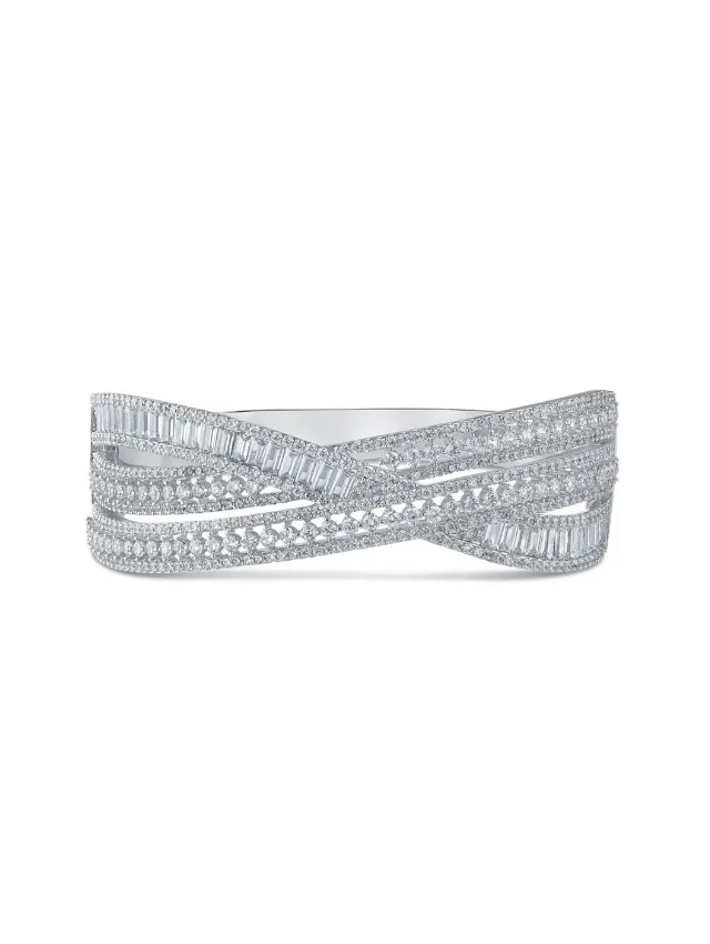 Multi CZ Overlay Cuff Bracelet