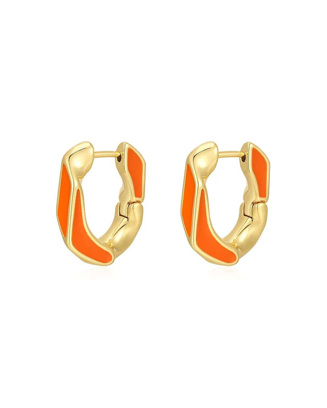 Pave Cuban Link Hoops- Neon Orange- Gold