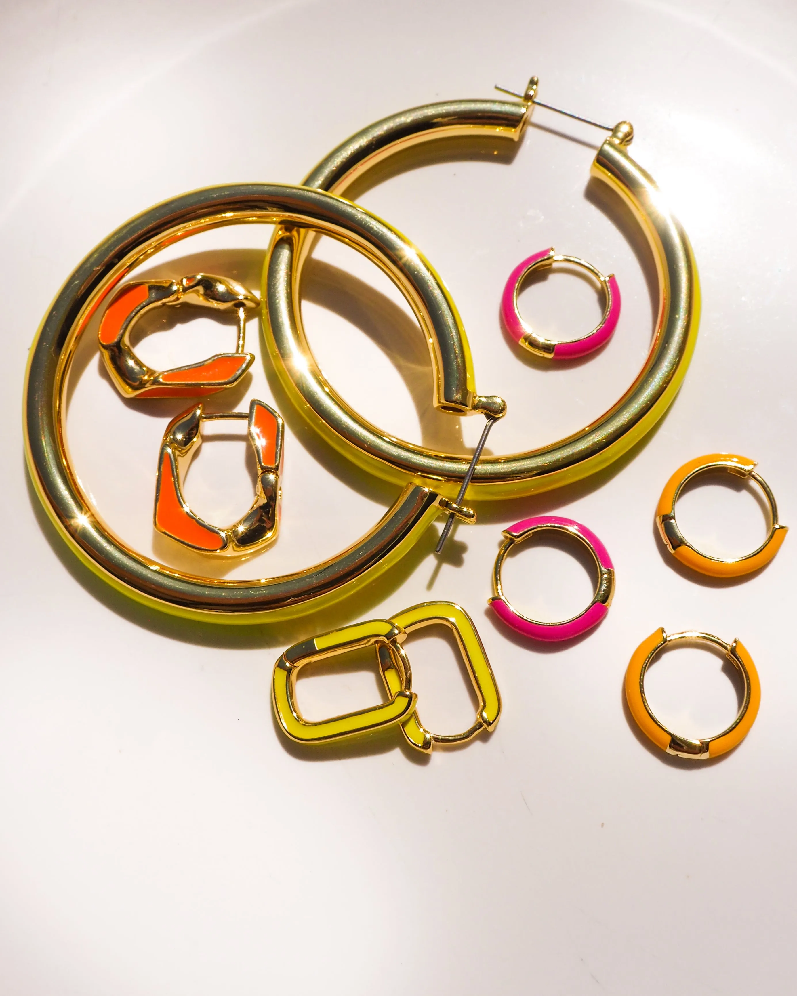 Pave Cuban Link Hoops- Neon Orange- Gold