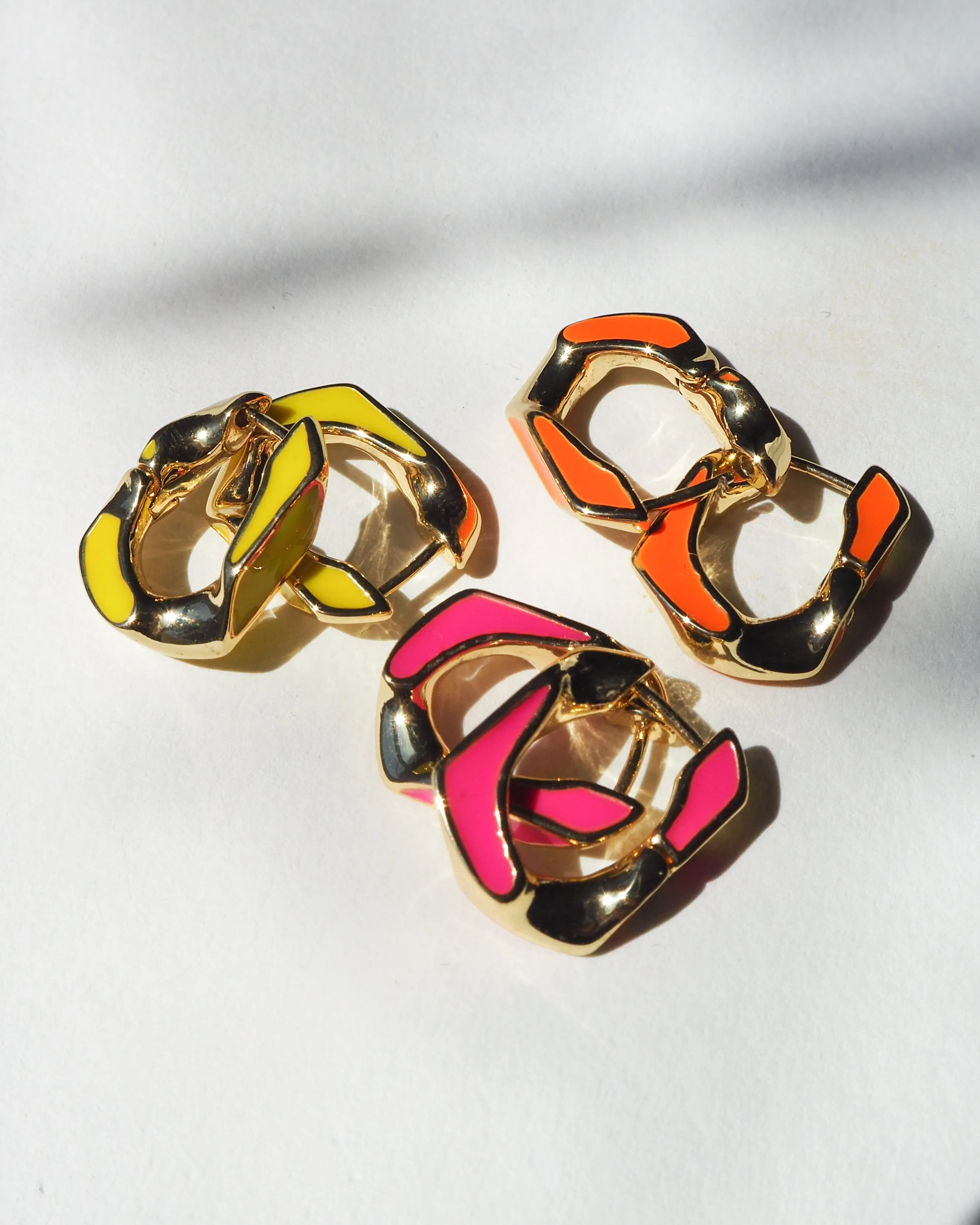 Pave Cuban Link Hoops- Neon Orange- Gold