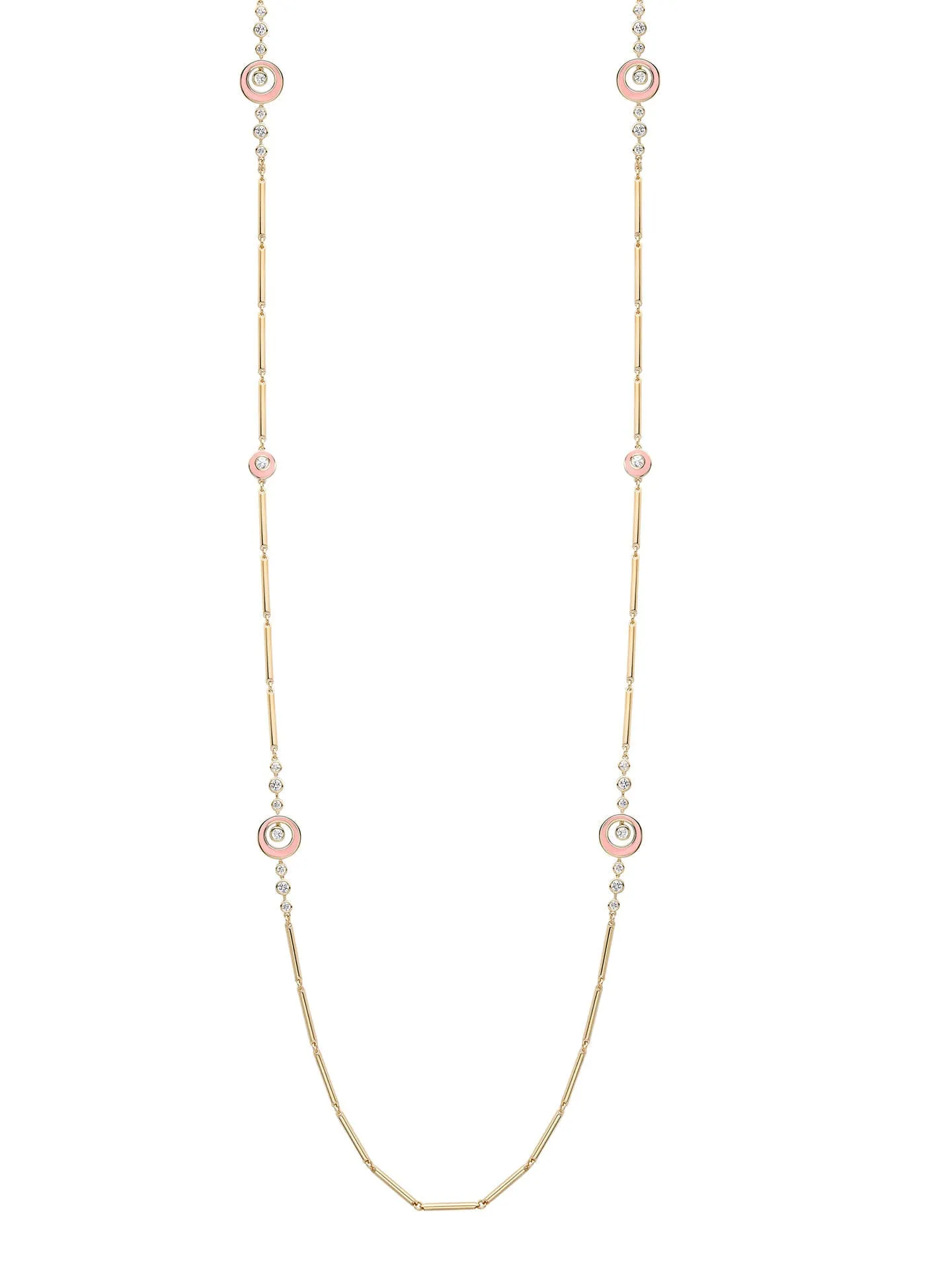 Raindance Diamond Pink Enamel Long Yellow Gold Necklace