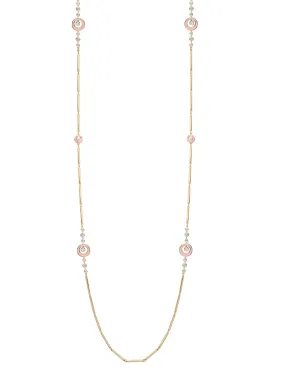 Raindance Diamond Pink Enamel Long Yellow Gold Necklace