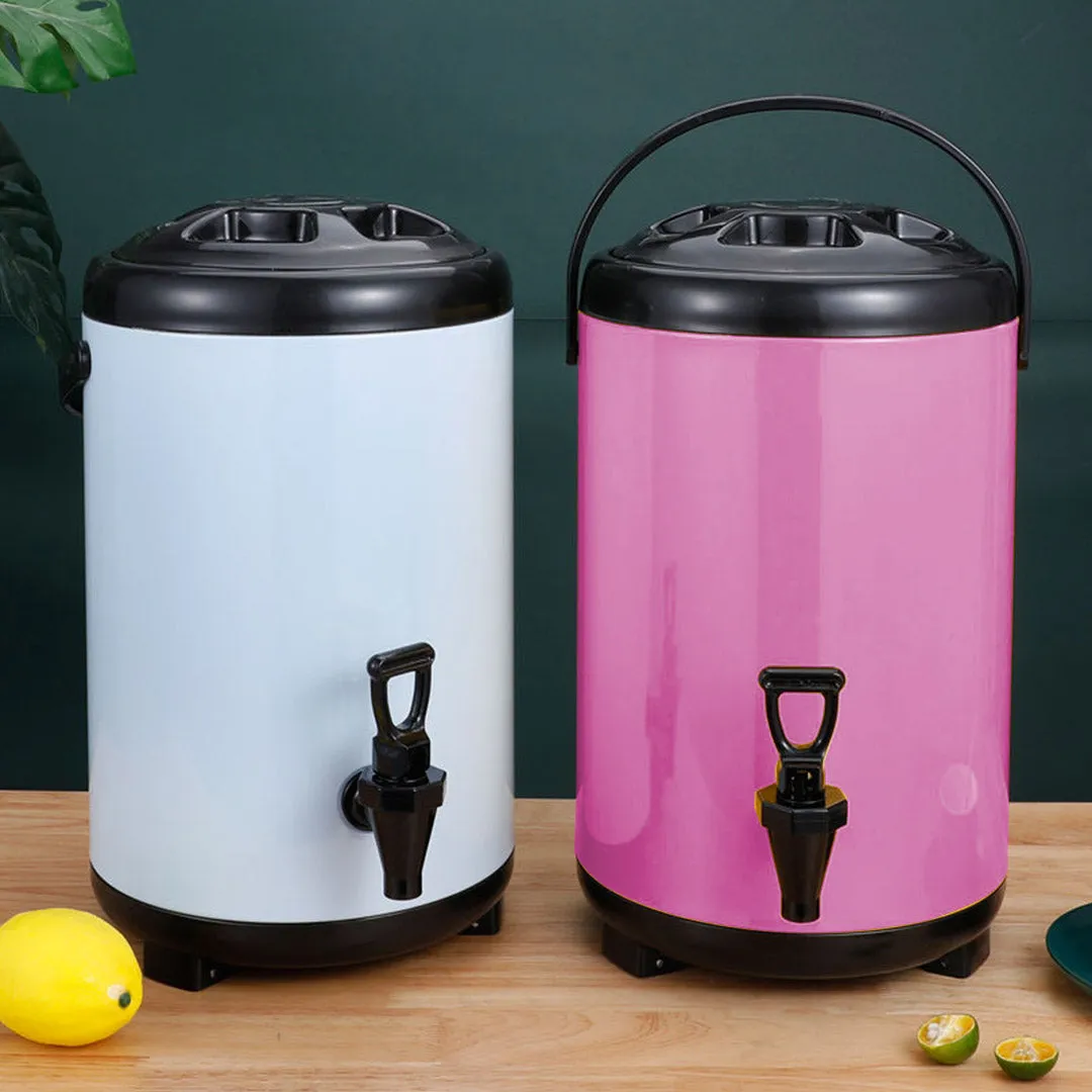 SOGA 10L Stainless Steel Insulated Milk Tea Barrel Hot and Cold Beverage Dispenser Container with Faucet Pink