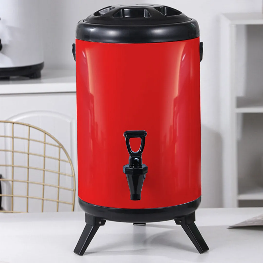 SOGA 10L Stainless Steel Insulated Milk Tea Barrel Hot and Cold Beverage Dispenser Container with Faucet Red