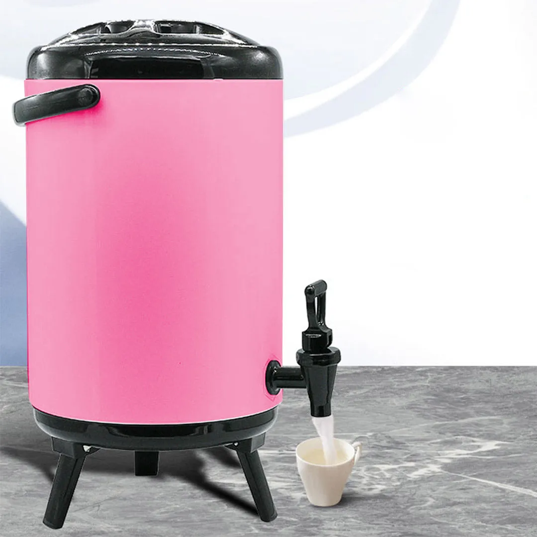 SOGA 12L Stainless Steel Insulated Milk Tea Barrel Hot and Cold Beverage Dispenser Container with Faucet Pink