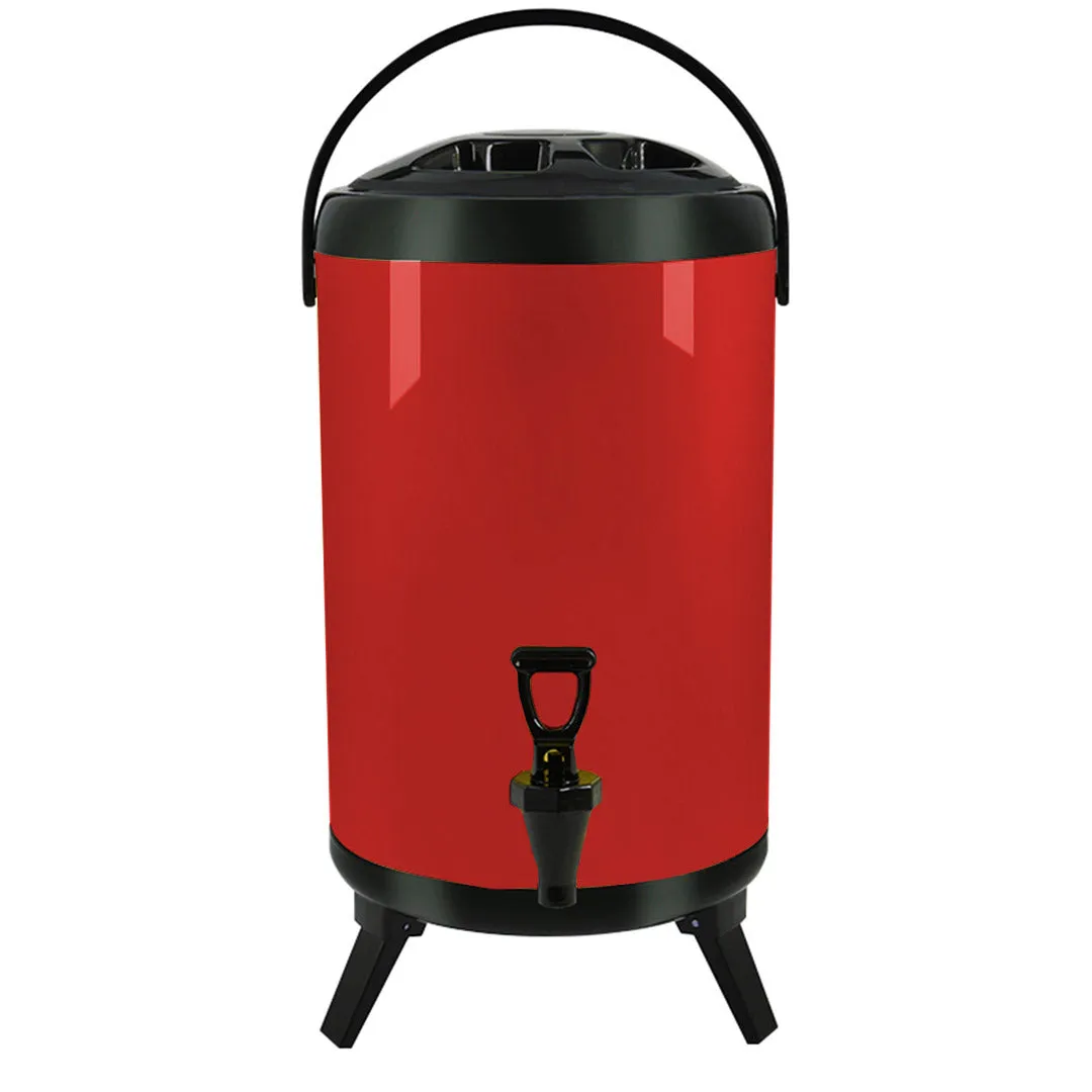 SOGA 12L Stainless Steel Insulated Milk Tea Barrel Hot and Cold Beverage Dispenser Container with Faucet Red