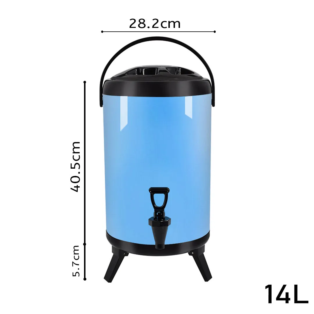 SOGA 14L Stainless Steel Insulated Milk Tea Barrel Hot and Cold Beverage Dispenser Container with Faucet Blue