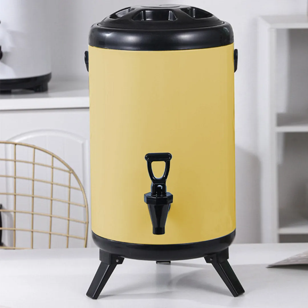 SOGA 14L Stainless Steel Insulated Milk Tea Barrel Hot and Cold Beverage Dispenser Container with Faucet Yellow