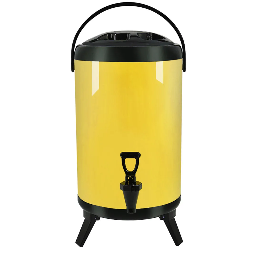 SOGA 14L Stainless Steel Insulated Milk Tea Barrel Hot and Cold Beverage Dispenser Container with Faucet Yellow