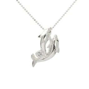 Sterling Silver 2 Dolphin with CZ Pendant (Chain Sold Separately)