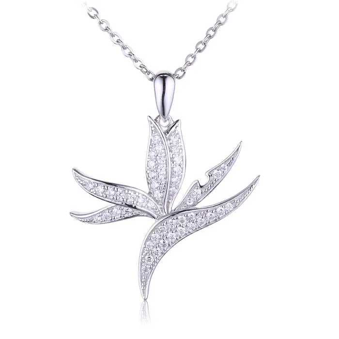 Sterling Silver Bird of Paradise Pave CZ Pendant (Chain Sold Separately)