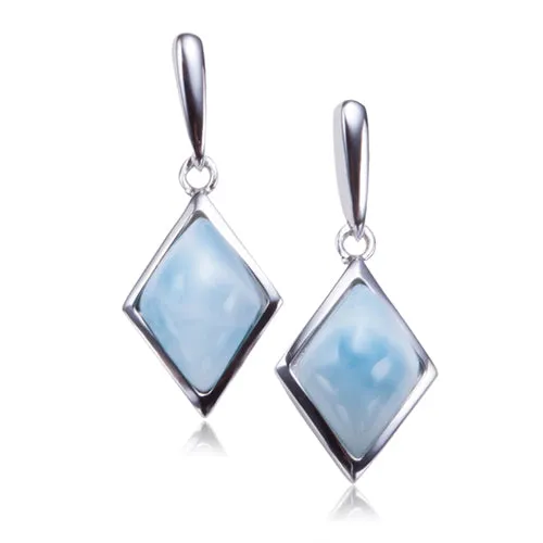 Sterling Silver Diamond Shape with Larimar Inlay Post Earrings