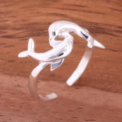 Sterling Silver Double Dolphin Toe Ring 2mm