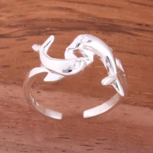 Sterling Silver Double Dolphin Toe Ring 2mm