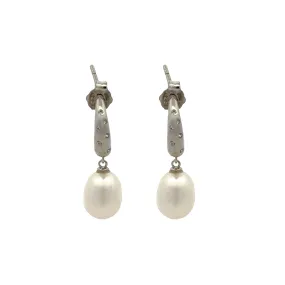 Sterling Silver Freshwater Pearl and Cubic Zirconia Drop Earrings