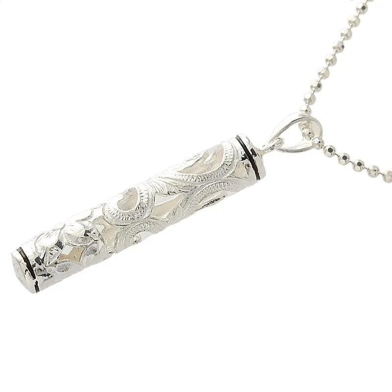 Sterling Silver Hawaiian Scroll Cut Out Black Border Tube Pendant (Chain Sold Separately)