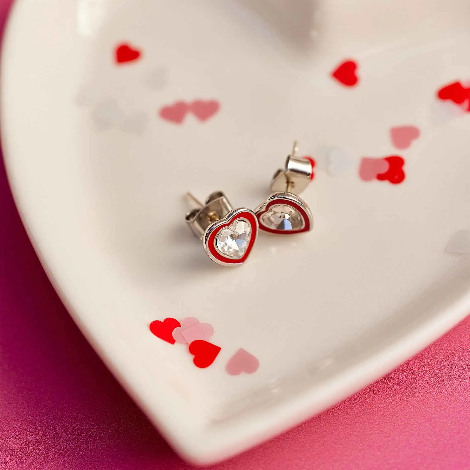 Stone & Enamel Heart Stud Earrings