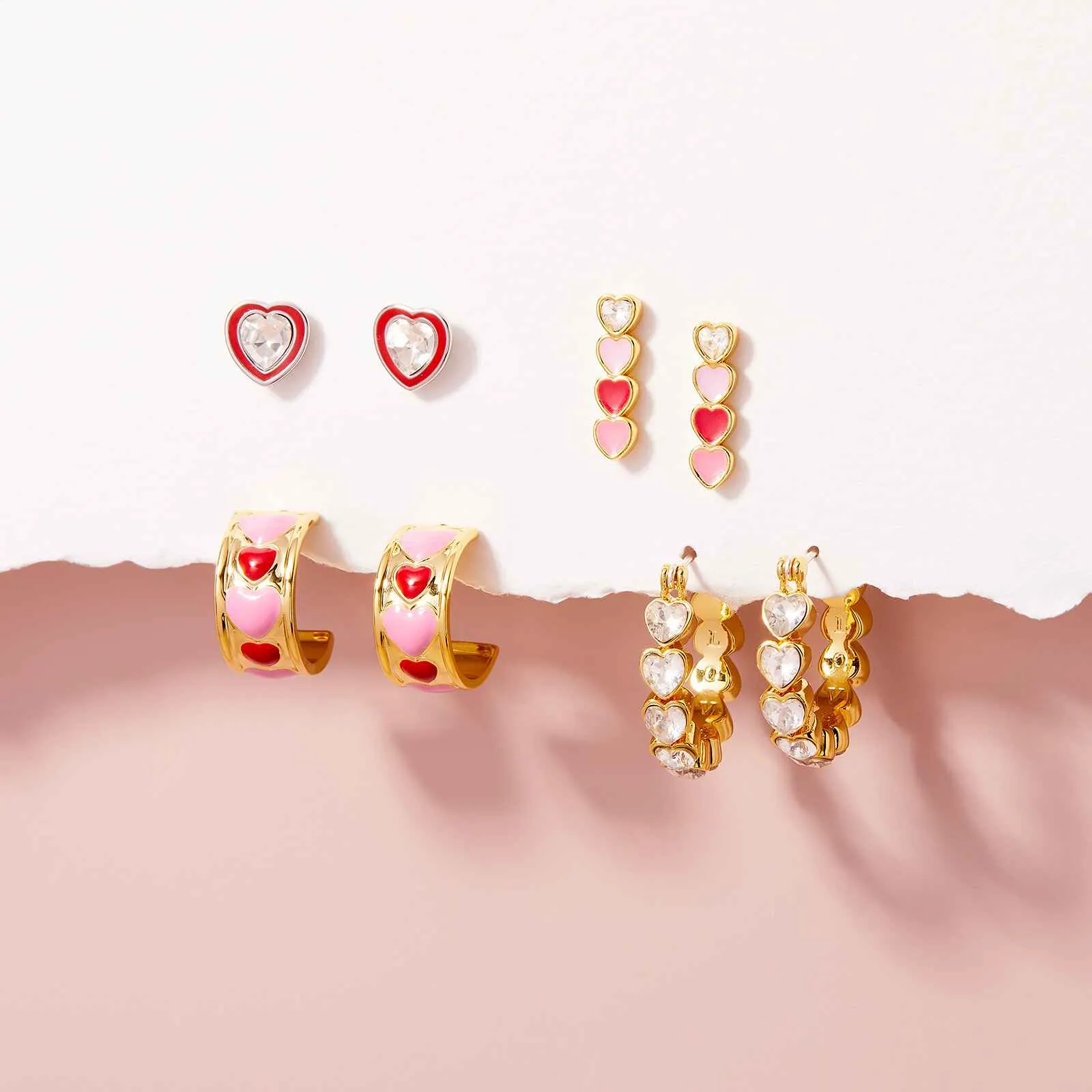 Stone & Enamel Heart Stud Earrings