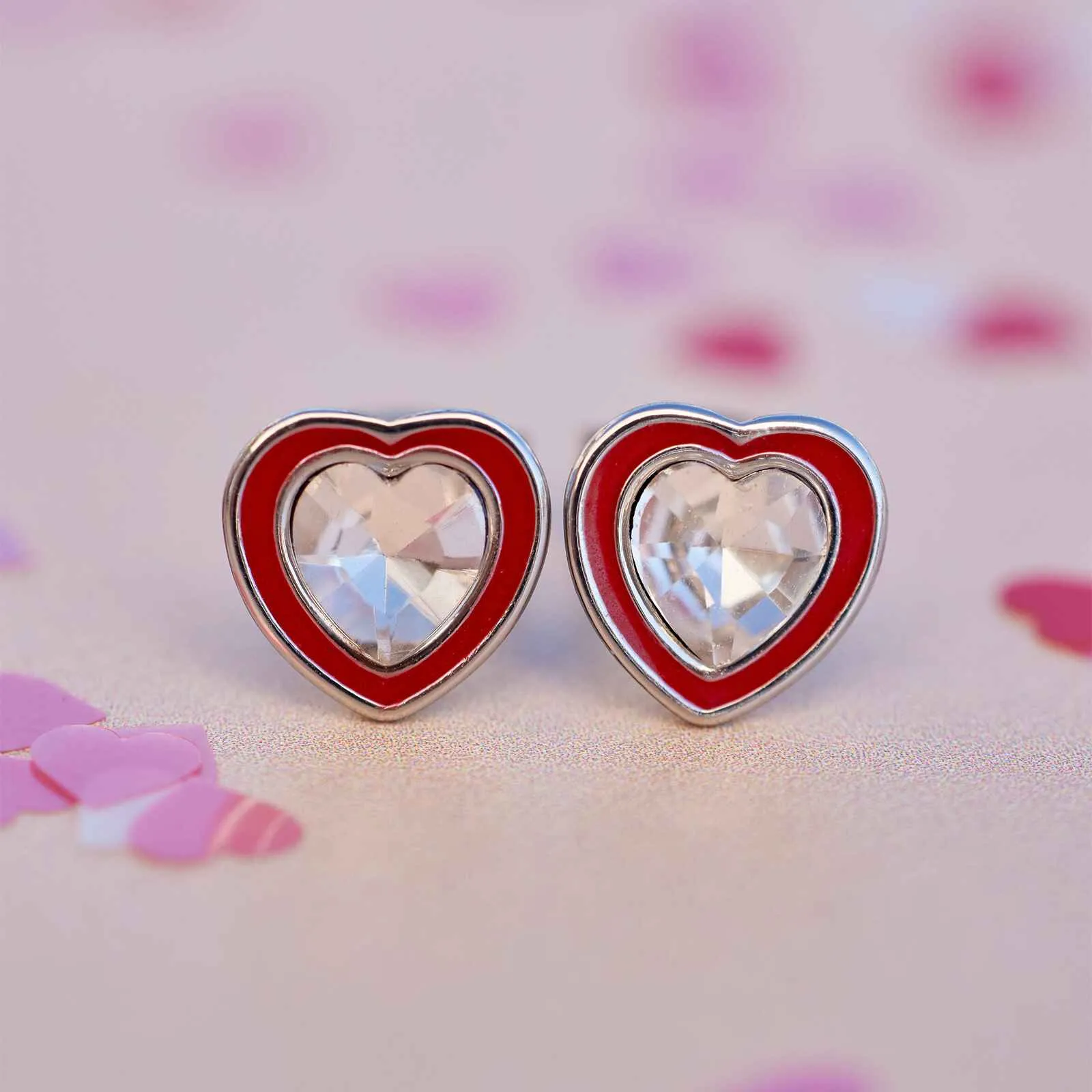 Stone & Enamel Heart Stud Earrings