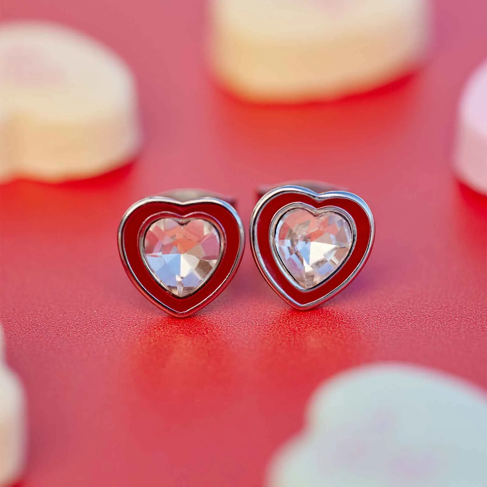 Stone & Enamel Heart Stud Earrings