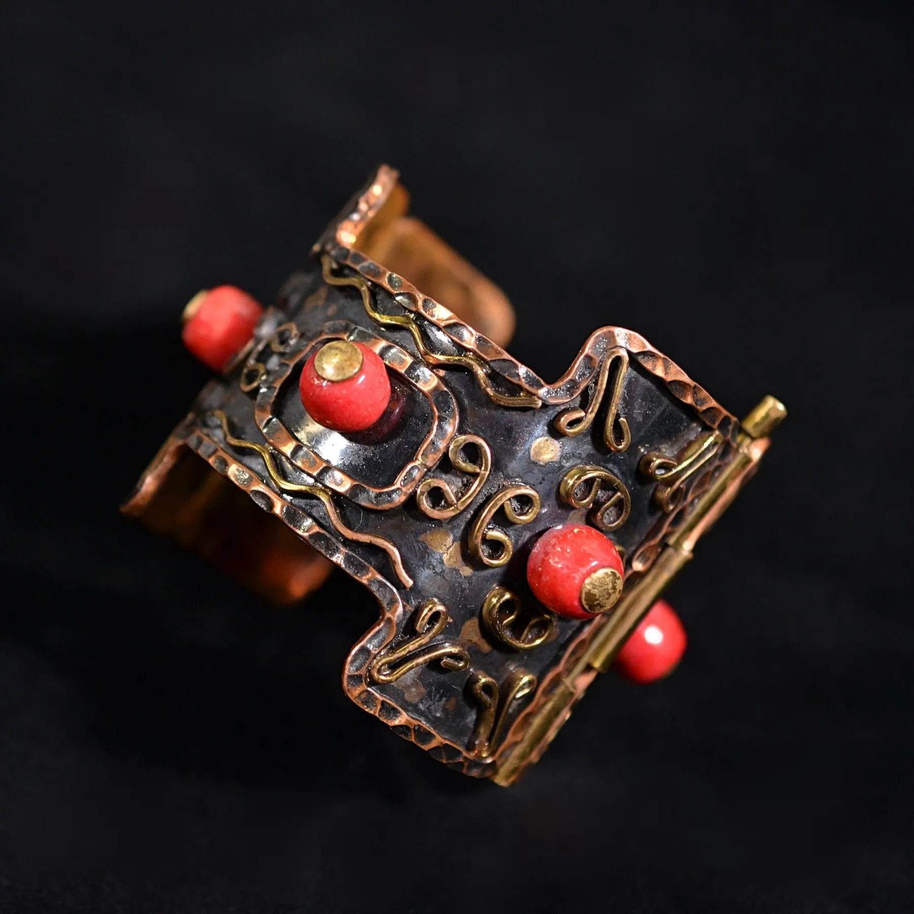 Stunning Vintage Casa Maya Copper Mixed Metal Statement Bracelet, Signed Mexico