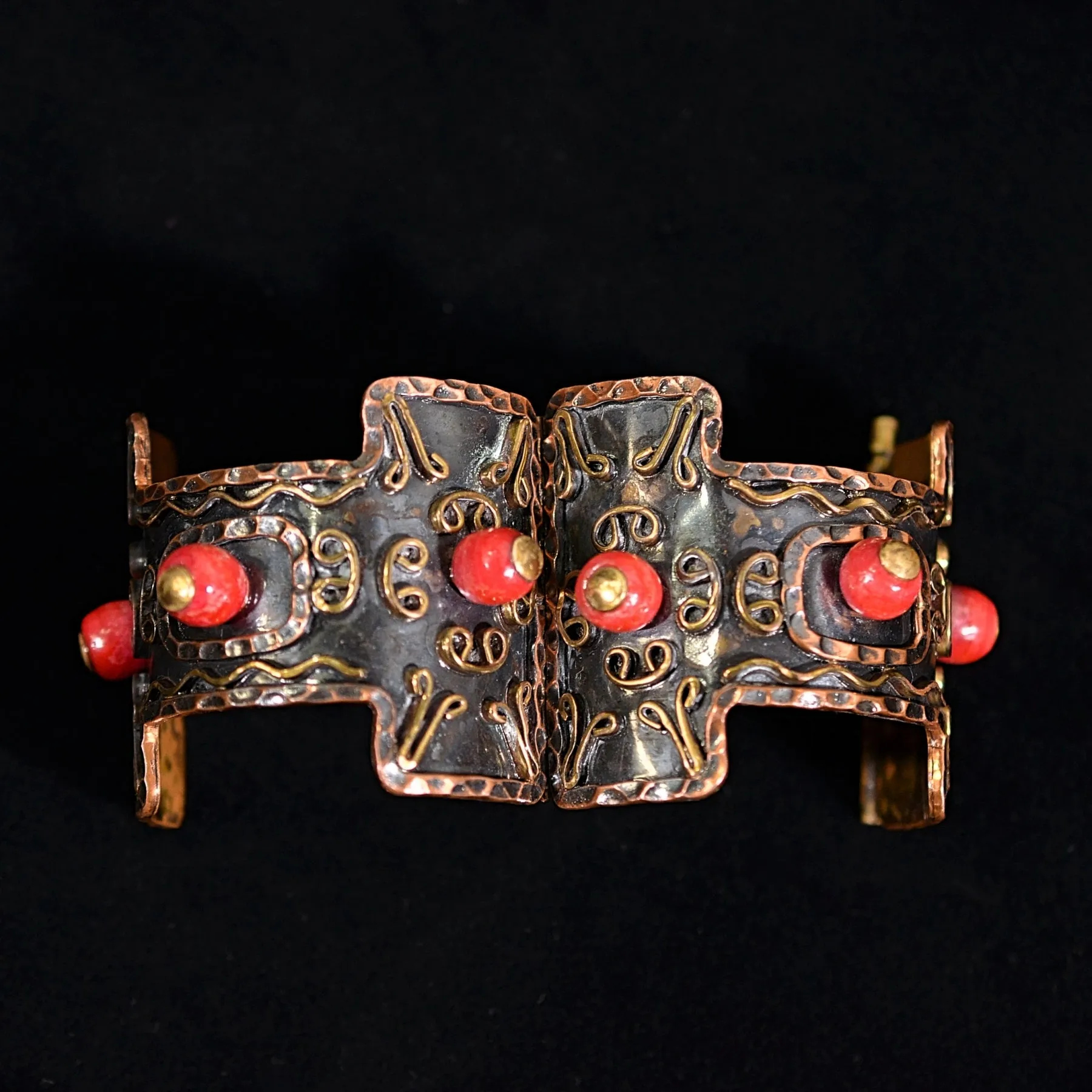 Stunning Vintage Casa Maya Copper Mixed Metal Statement Bracelet, Signed Mexico