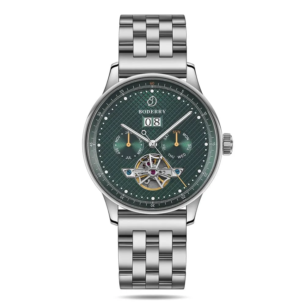 THE CHECKMATE - Complication Automatic Watch with Date,Day,Month Display -Emerald & Bracelet