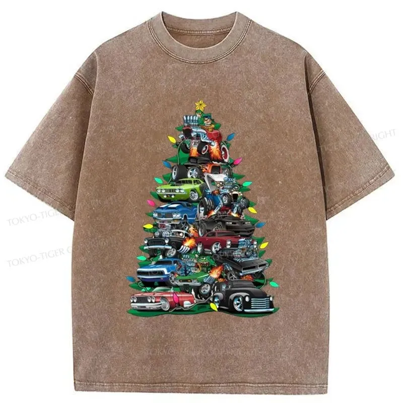 Tokyo-Tiger Christmas Tree Car Washed T-Shirt