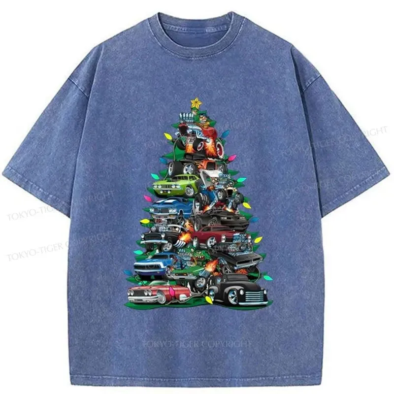 Tokyo-Tiger Christmas Tree Car Washed T-Shirt