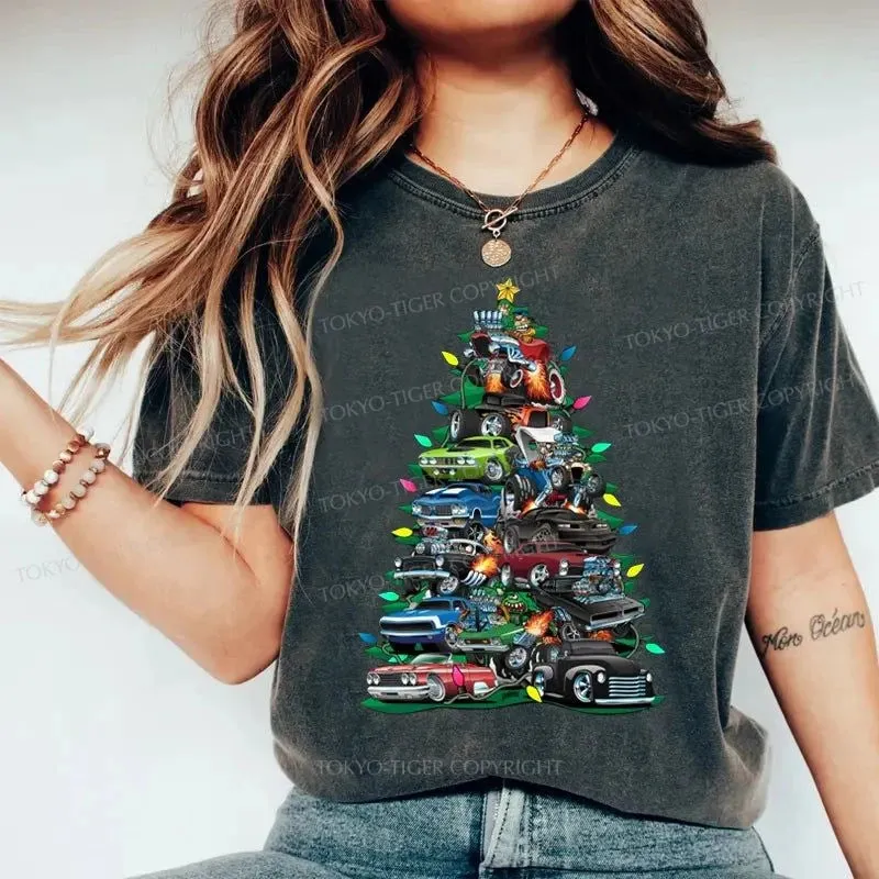 Tokyo-Tiger Christmas Tree Car Washed T-Shirt