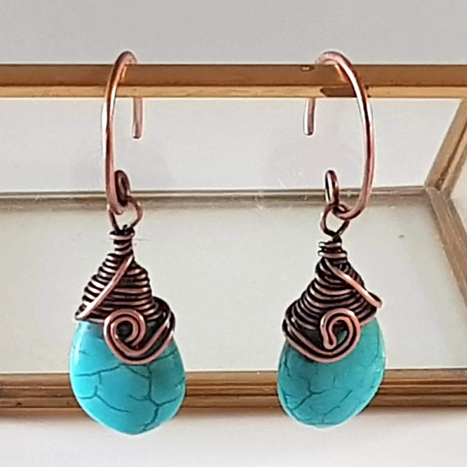 Turquoise Blue Howlite Earrings | KJ-396E | Artisan Earrings