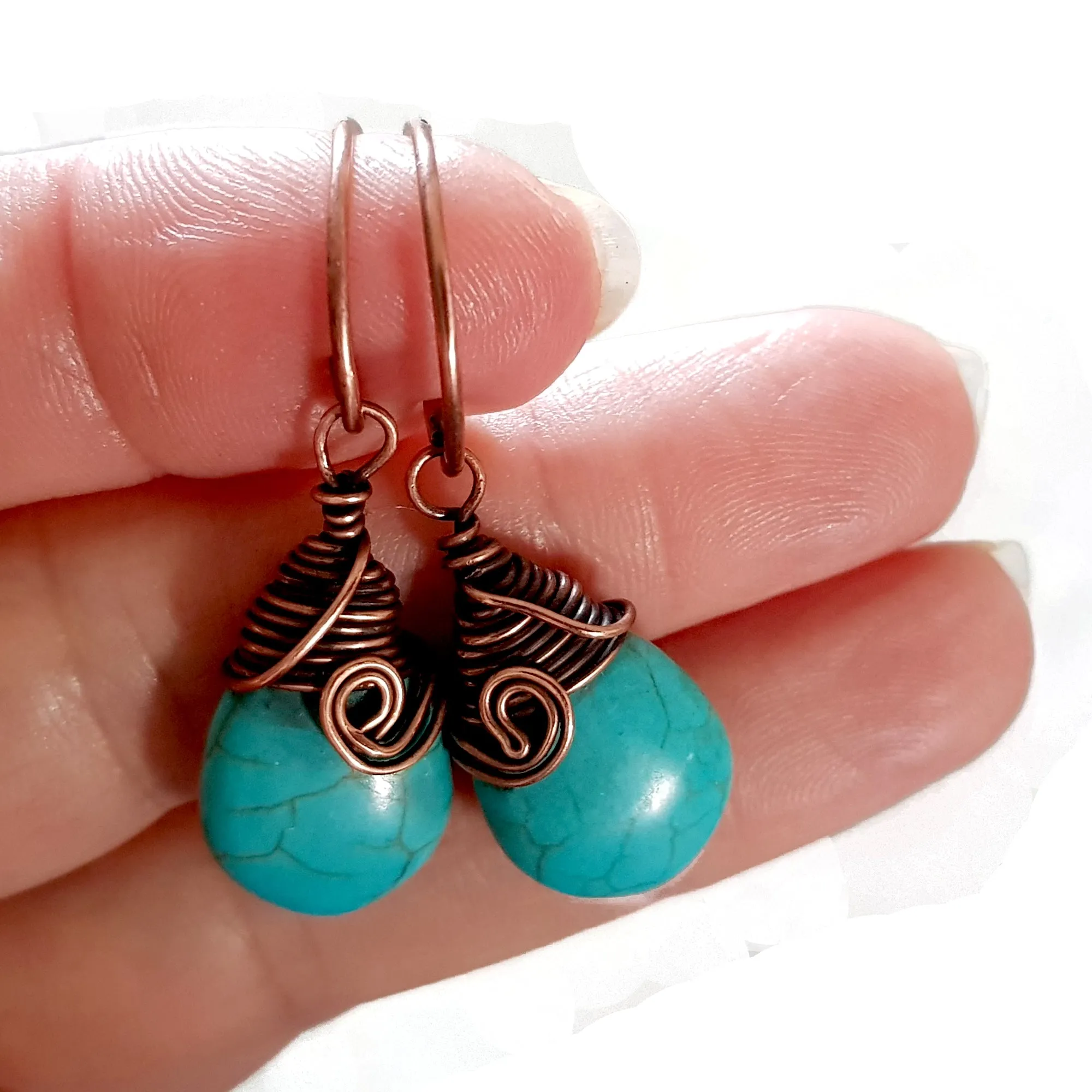 Turquoise Blue Howlite Earrings | KJ-396E | Artisan Earrings