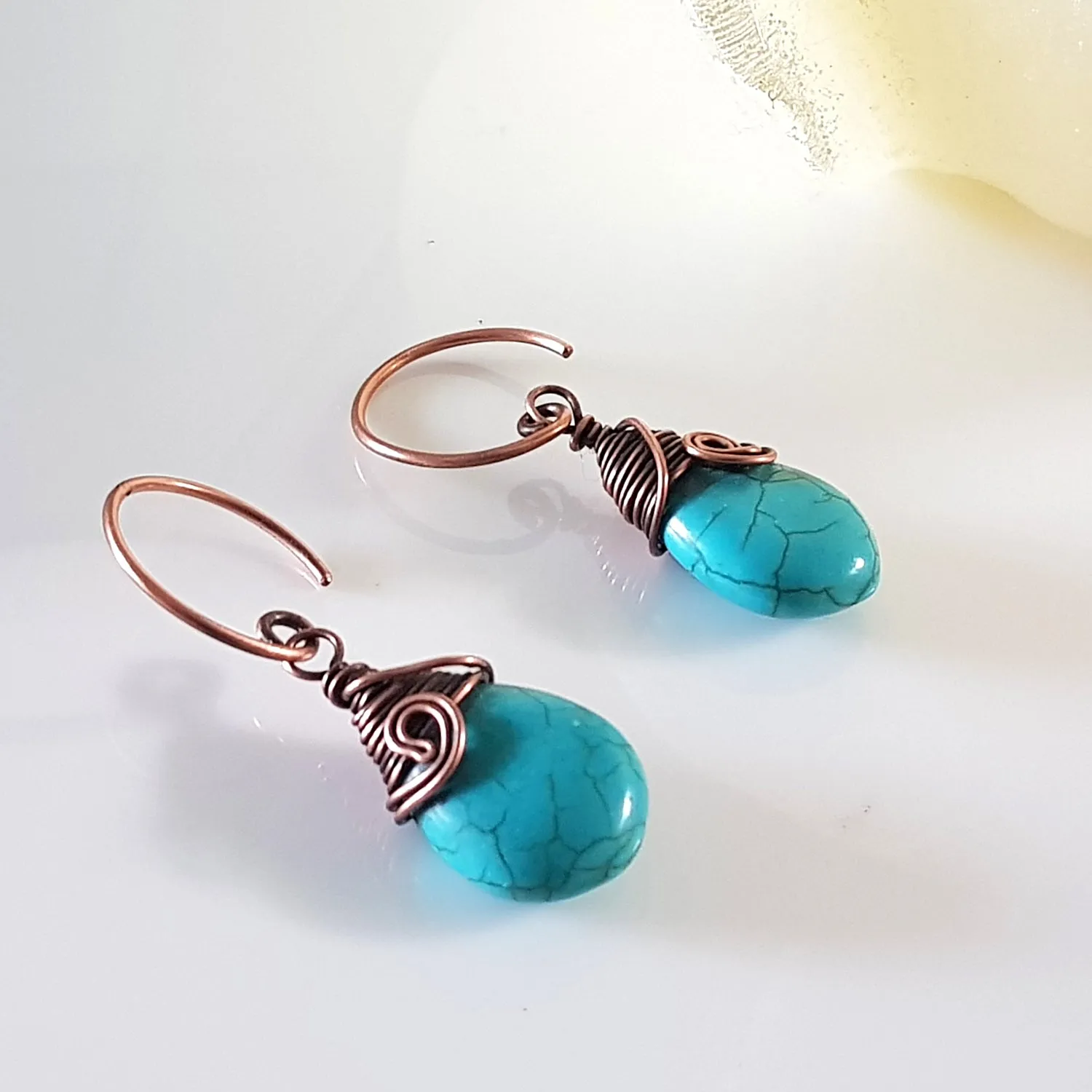 Turquoise Blue Howlite Earrings | KJ-396E | Artisan Earrings