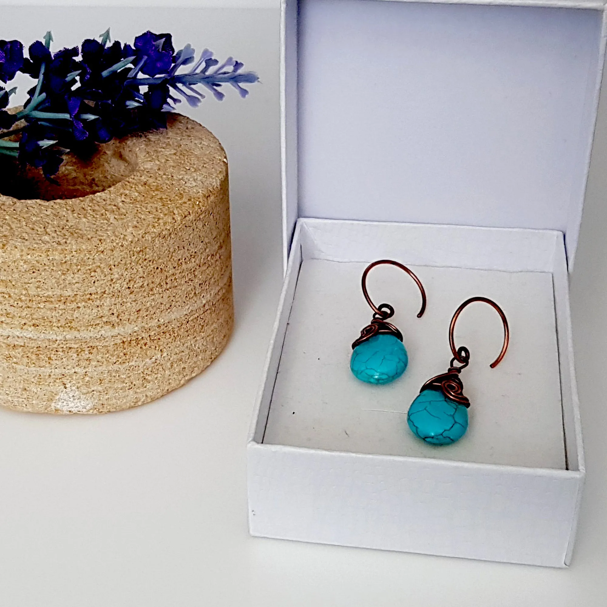 Turquoise Blue Howlite Earrings | KJ-396E | Artisan Earrings