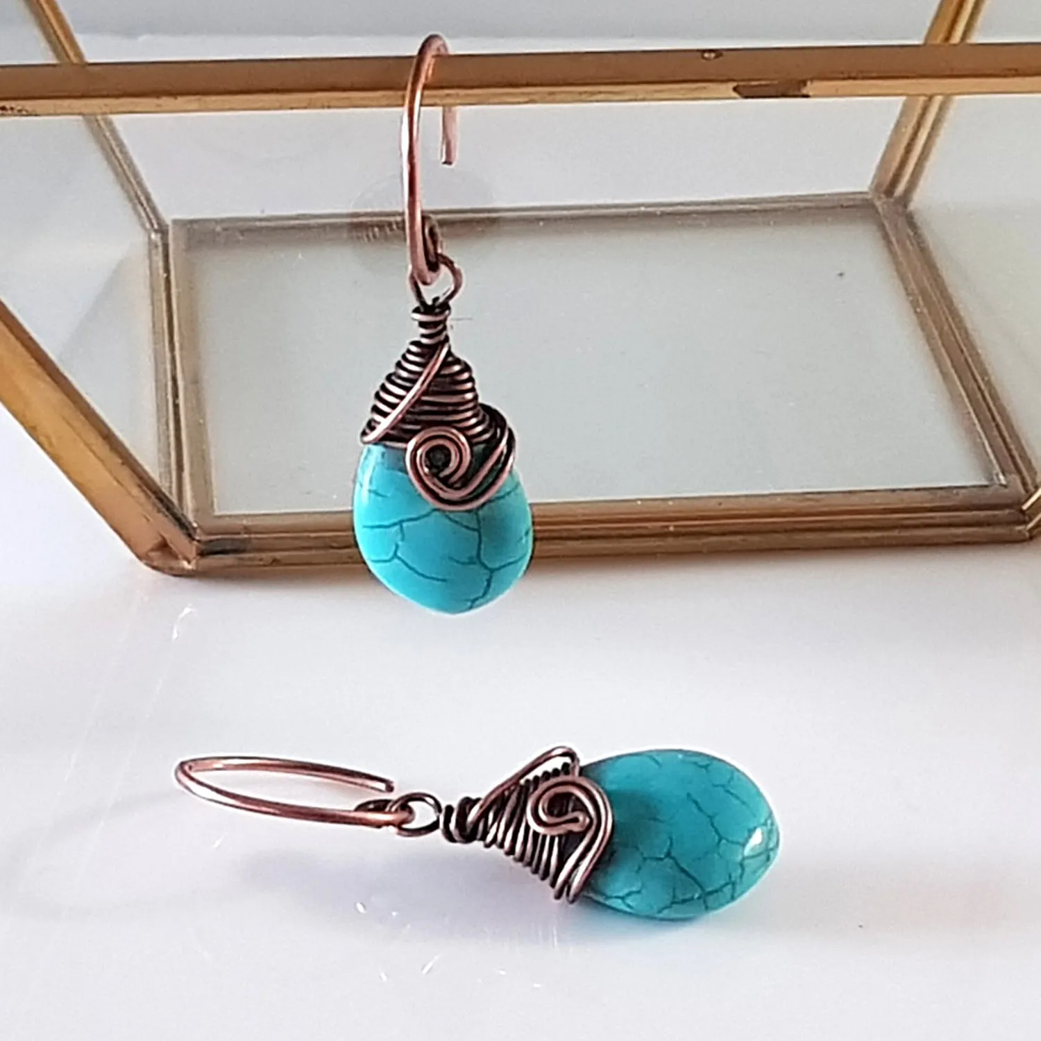 Turquoise Blue Howlite Earrings | KJ-396E | Artisan Earrings