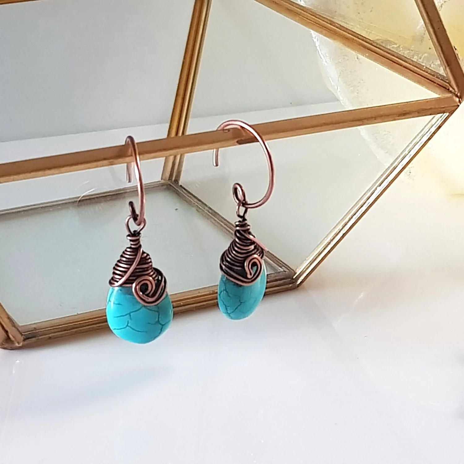 Turquoise Blue Howlite Earrings | KJ-396E | Artisan Earrings