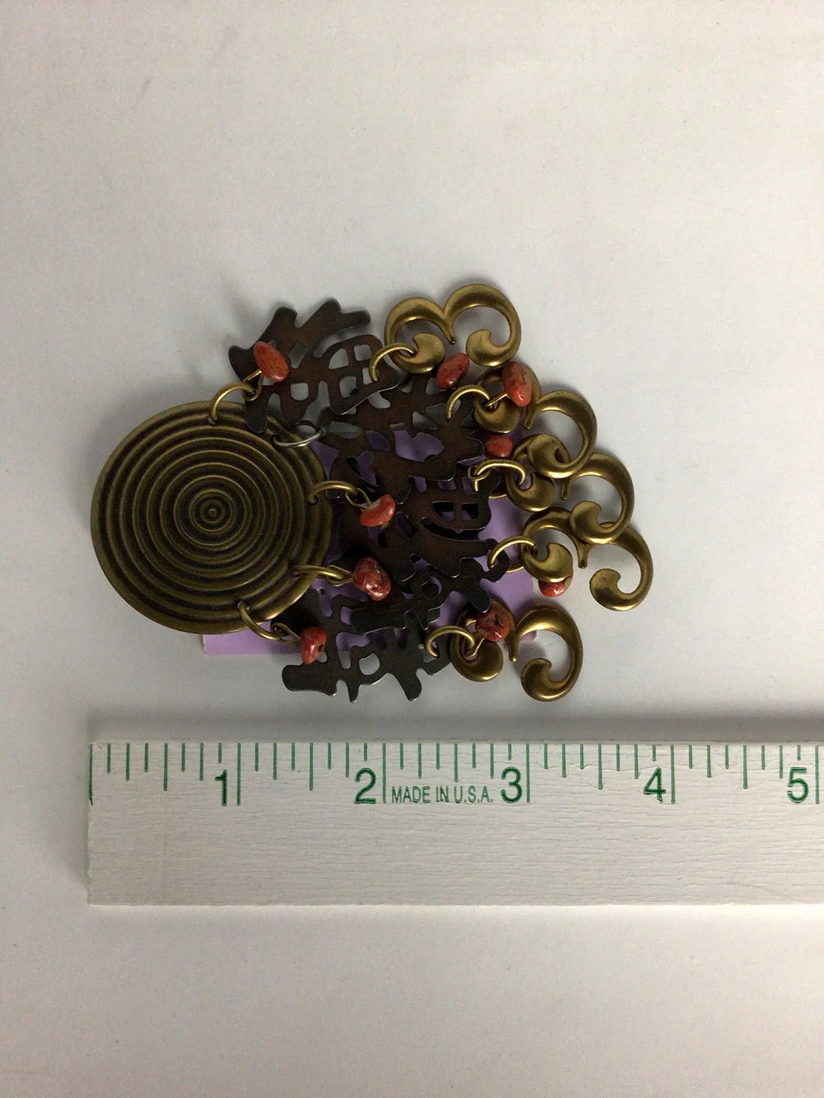 Vintage Red & Copper Spirals Brooch