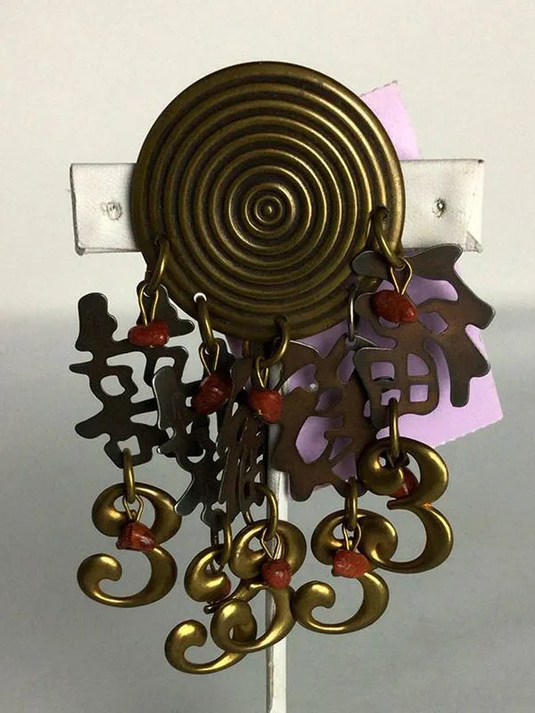 Vintage Red & Copper Spirals Brooch